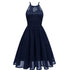 Lace Upper Halter Midi Skater Dresses #Lace #Blue #Skater Dress #Halter